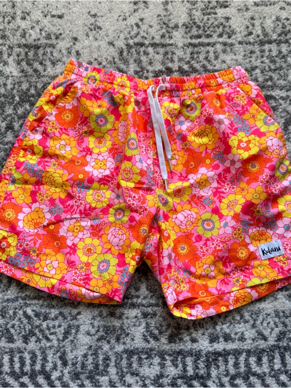 Kulani Kinis Floral in Pink, Yellow & Orange Men’s Swim Trunks 7in